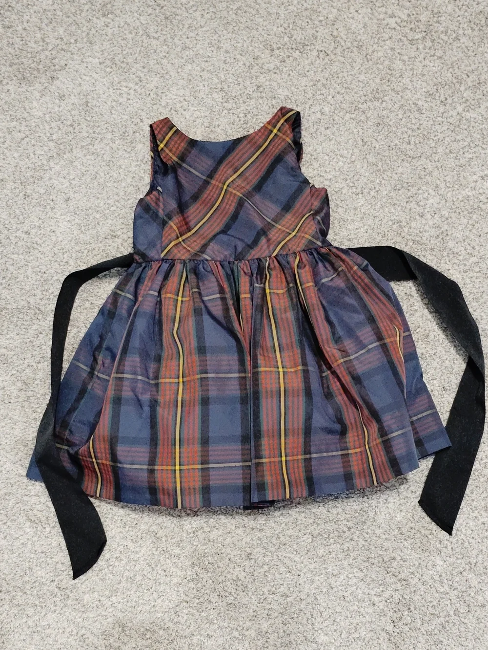 Ralph Lauren Navy and Red Plaid Girls' Holiday Dress with Black Sash